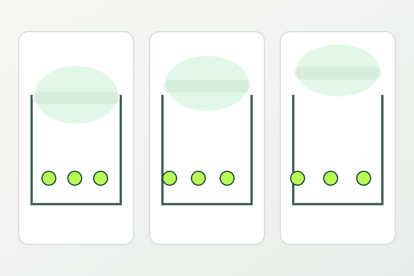 Three equally framed profile samples prepared for a controlled visual comparison