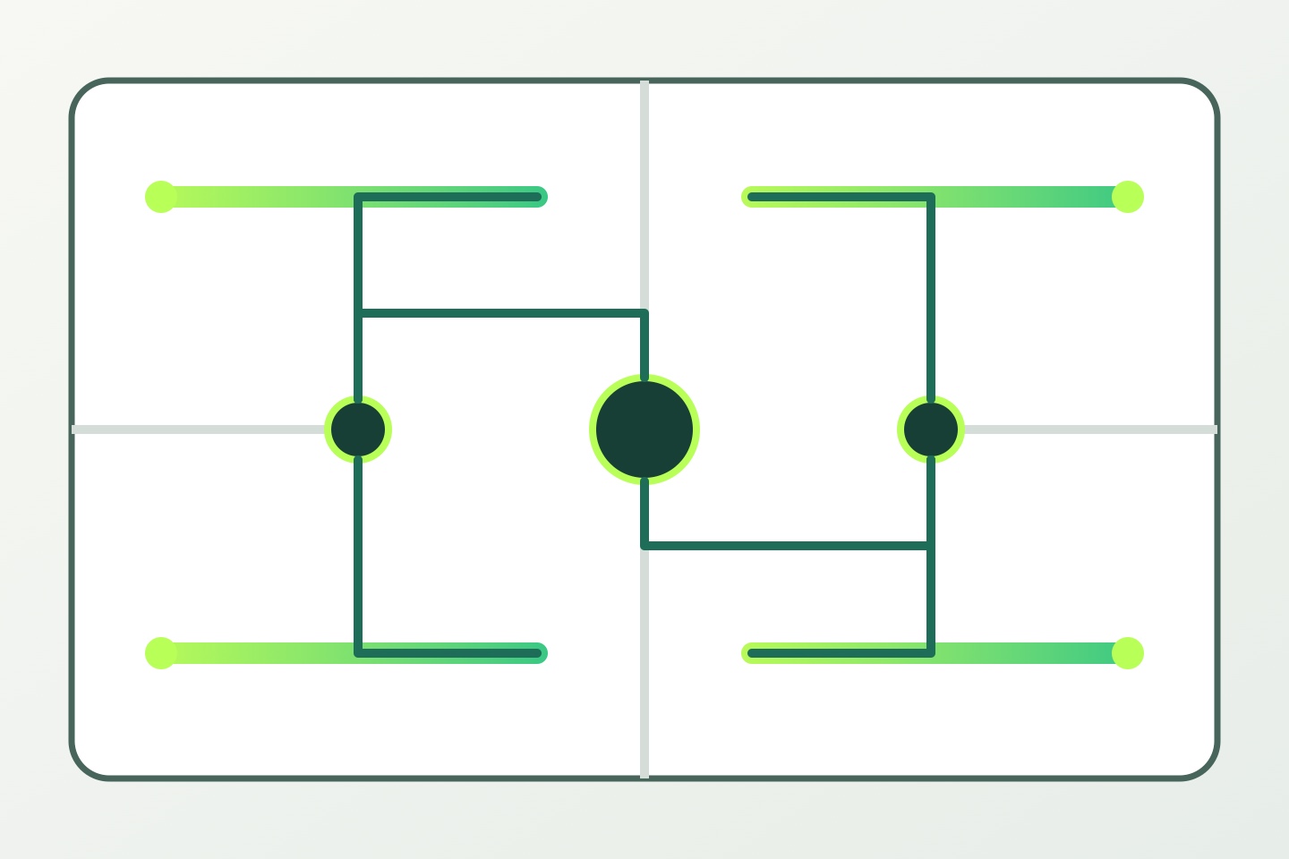 Top-down concept of separated cove-lighting runs linked to planned feed branches