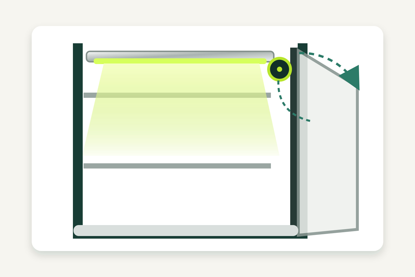Wardrobe section with a concealed LED profile, sensor position and open door clearance