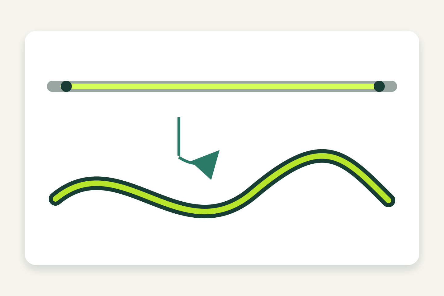 Straight rigid light line above a separate flexible strip following a broad curved path