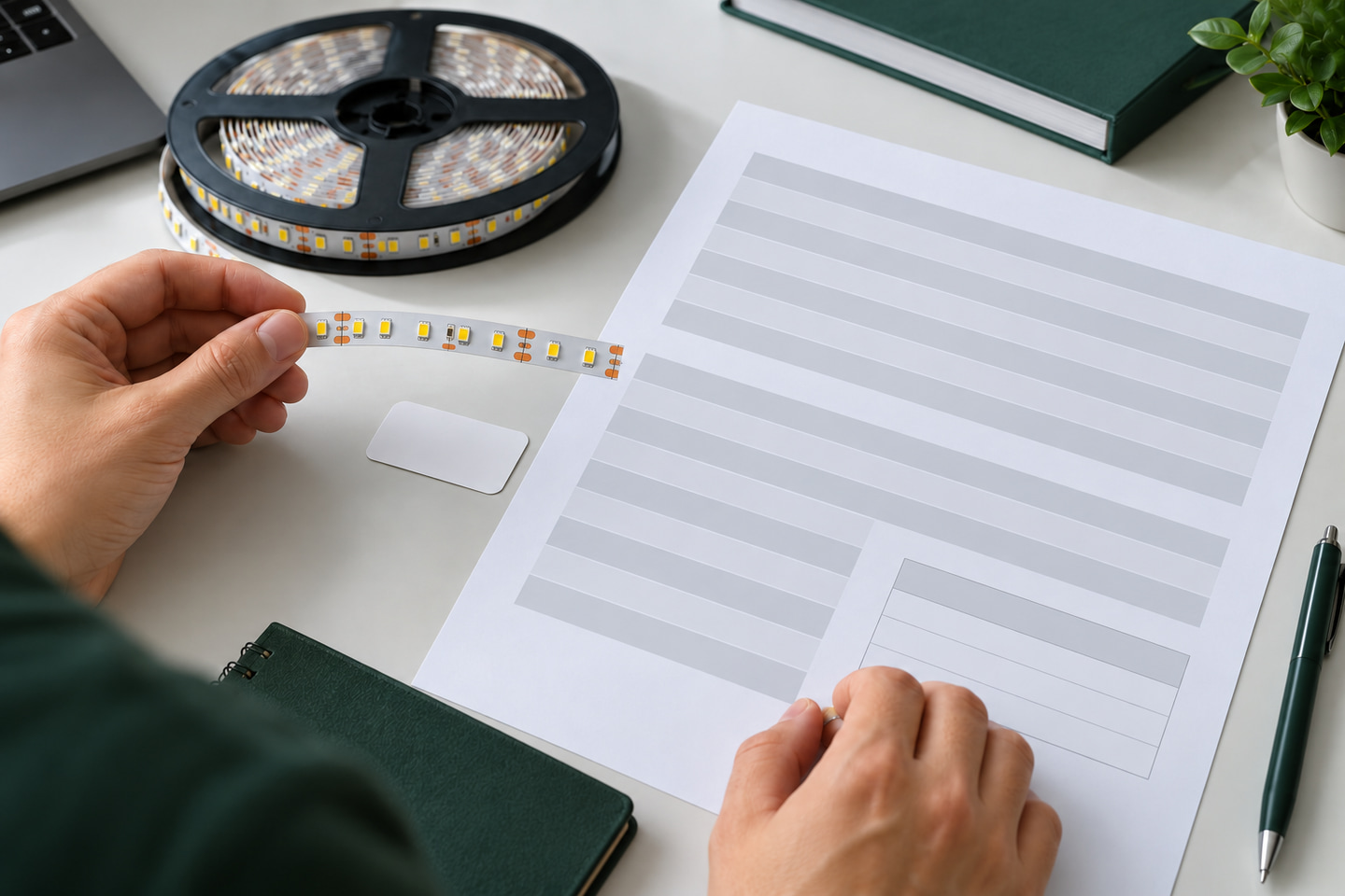Buyer matching an LED strip sample and label area to a document revision.