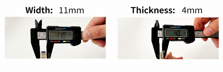 Strip width and thickness measured with calipers