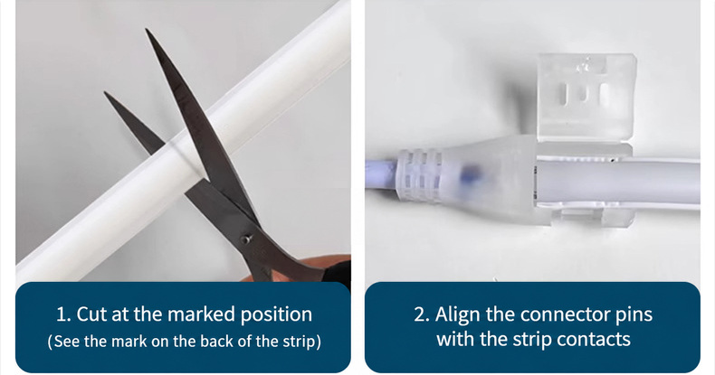 Marked cutting position and alignment of connector contacts