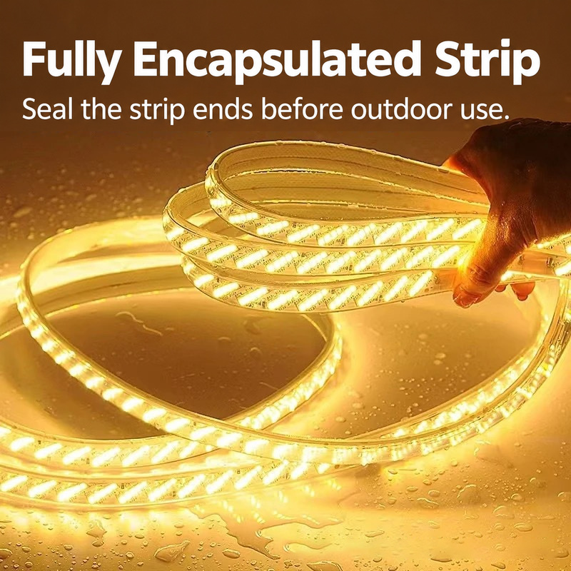 Encapsulated warm-light strip and the original end-sealing instruction.