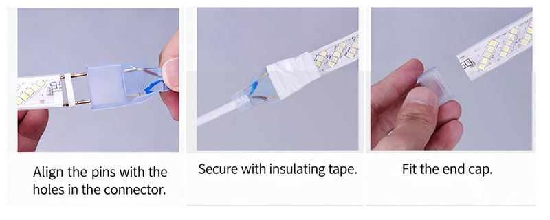 Connector alignment, insulated connection and end-cap installation.