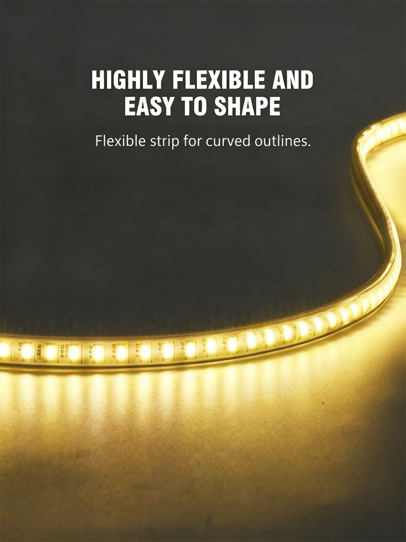 Warm-white encapsulated strip following a curved outline.