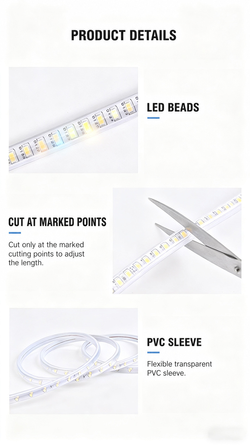 LED layout, marked cutting area and transparent protective sleeve.