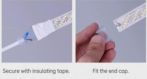 Insulated connection and end cap on the illustrated strip.