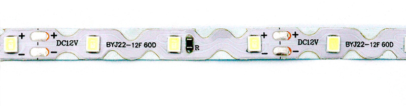 12V 60D S-shaped strip showing its LED and resistor spacing.
