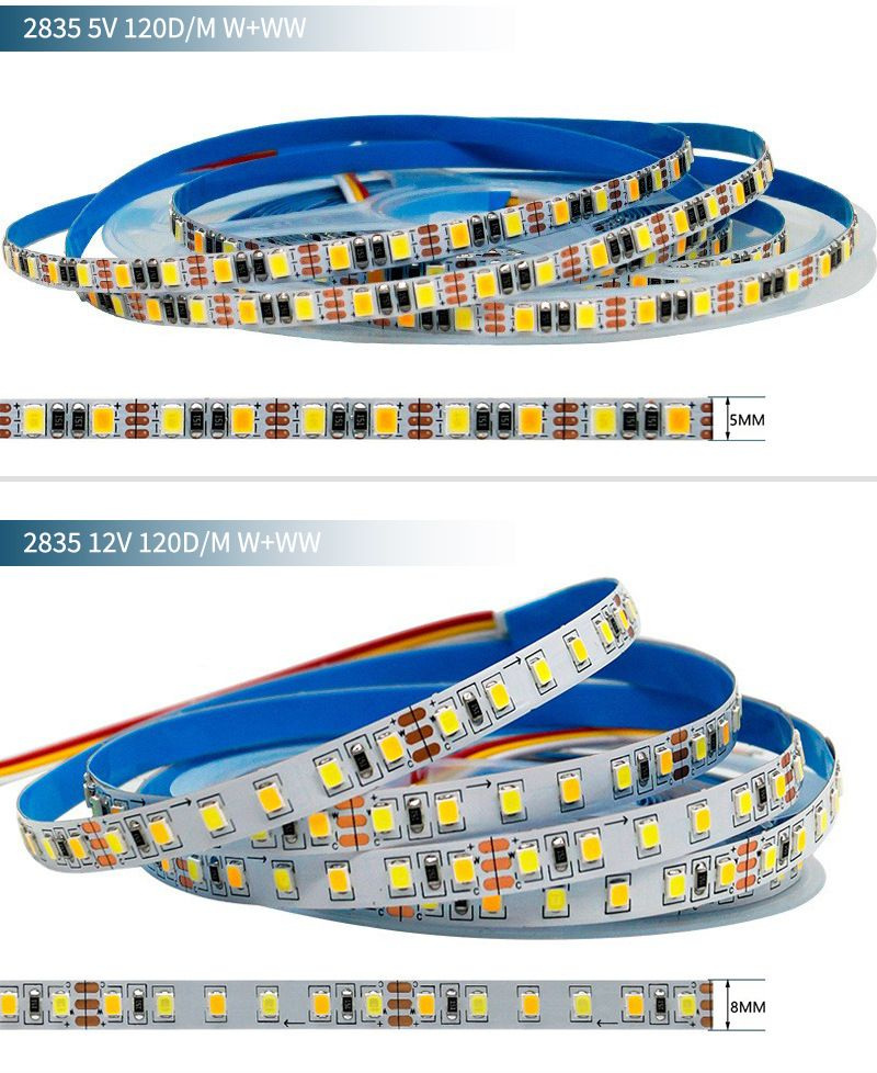 5V 5mm and 12V 8mm dual-white strip width details