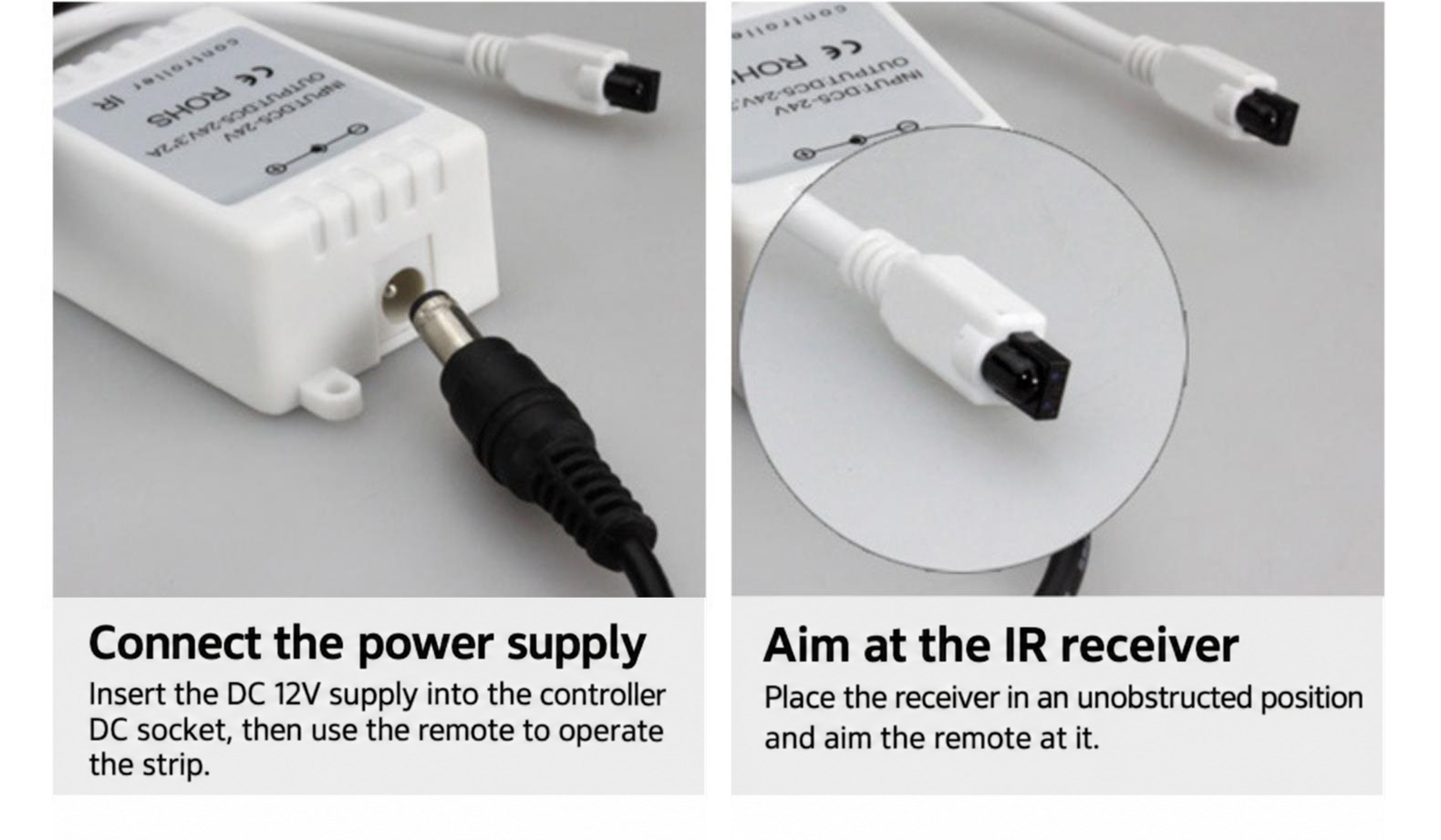 DC power connection and unobstructed IR receiver placement