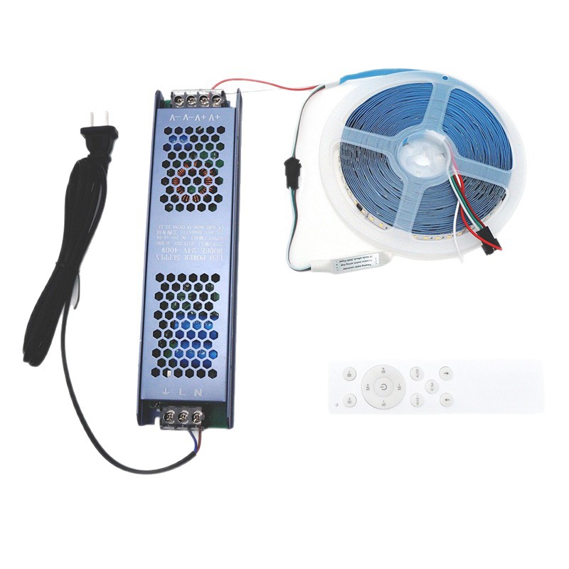 Single-reel strip kit with a wired power supply and handheld remote.