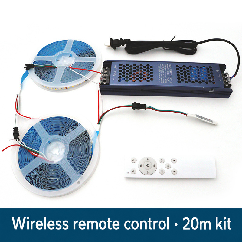 Two strip reels with handheld remote and power supply.