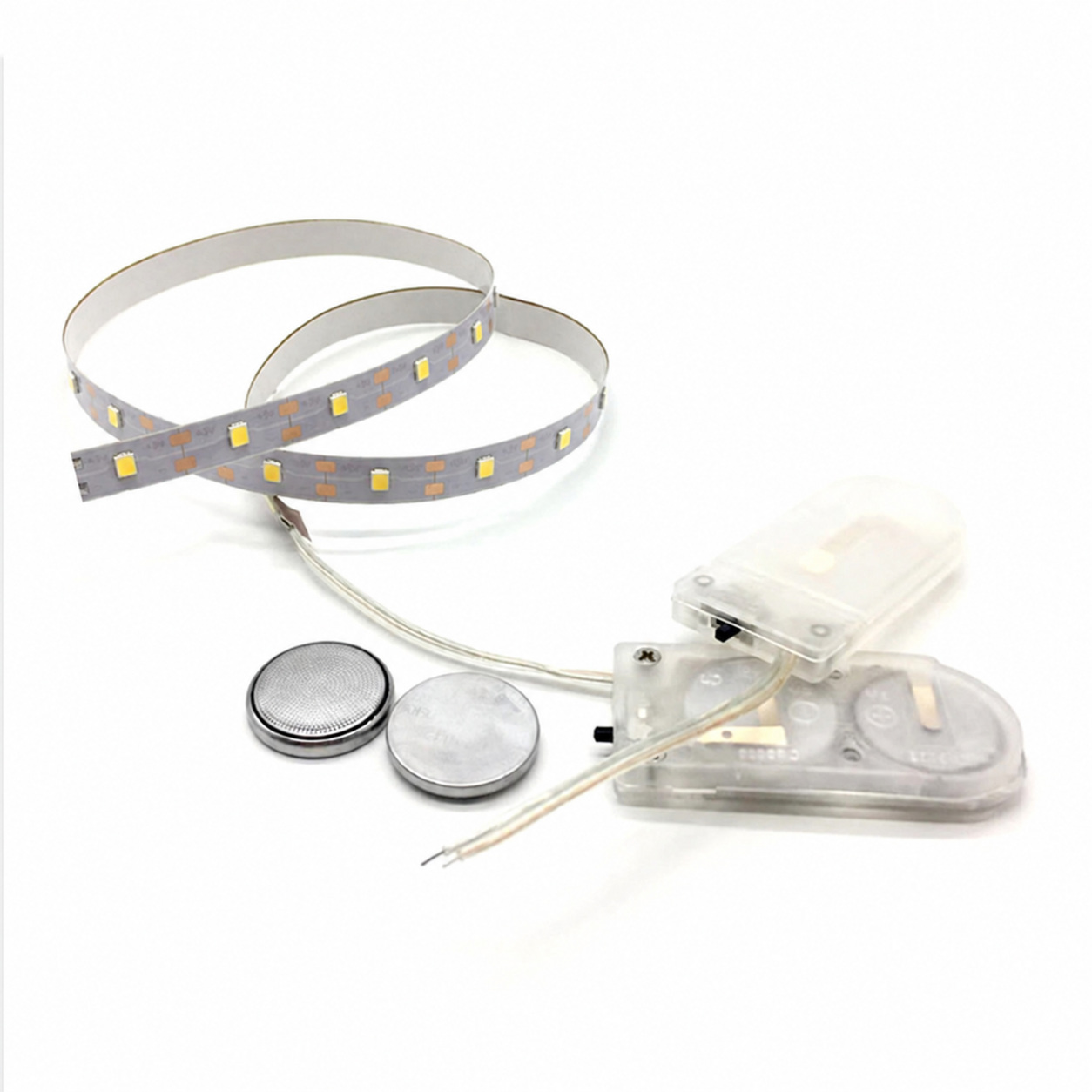 SMD strip and transparent coin-cell battery-box examples.