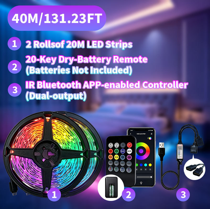 Two 20m reels with a dual-output controller and 20-key remote.