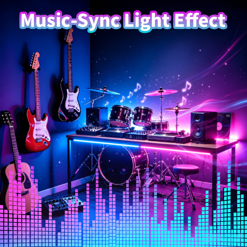 Music-synchronised RGB lighting application illustration.