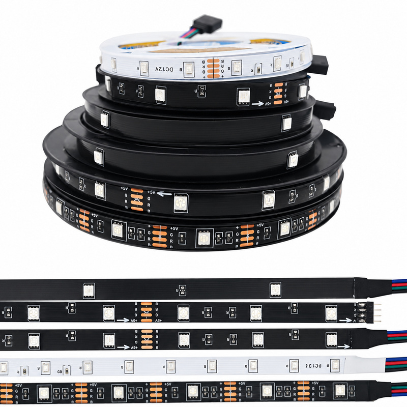Black and white RGB strip reels and PCB samples