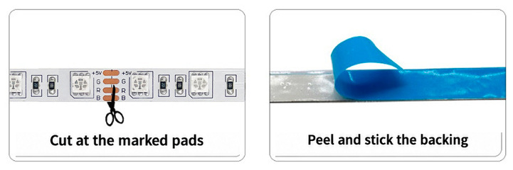 Marked RGB solder pads and blue adhesive backing