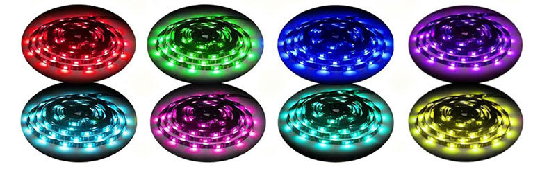 Eight selectable colour examples on RGB strip reels
