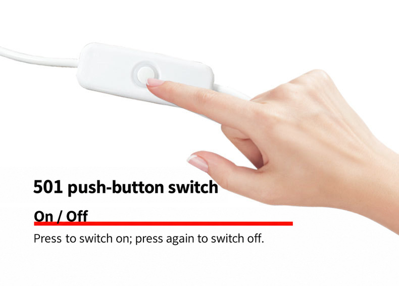Finger pressing the inline 501 on-off switch