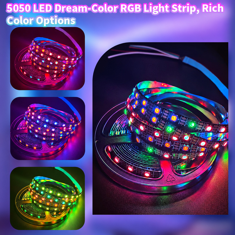 Multicolour addressable lighting effects on strip reels