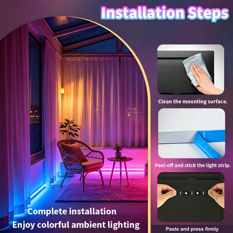 Cleaning, peeling and pressing steps for strip installation