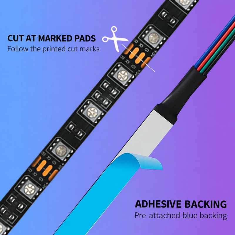 Marked RGB cut pads and peeled blue adhesive backing