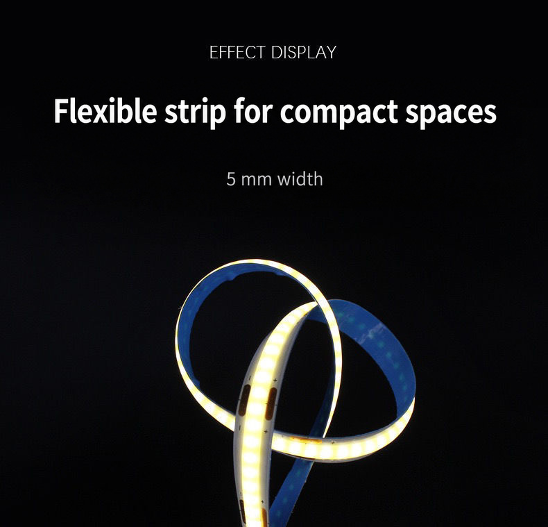 A narrow flexible COB strip with adhesive backing.