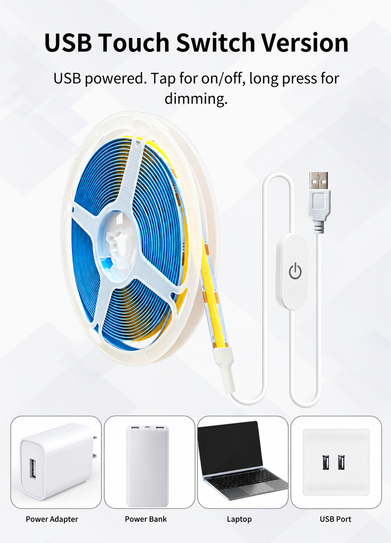 USB COB strip with touch dimming switch