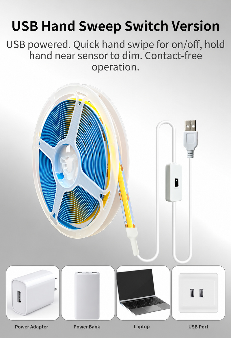 USB COB strip with hand-wave sensor switch
