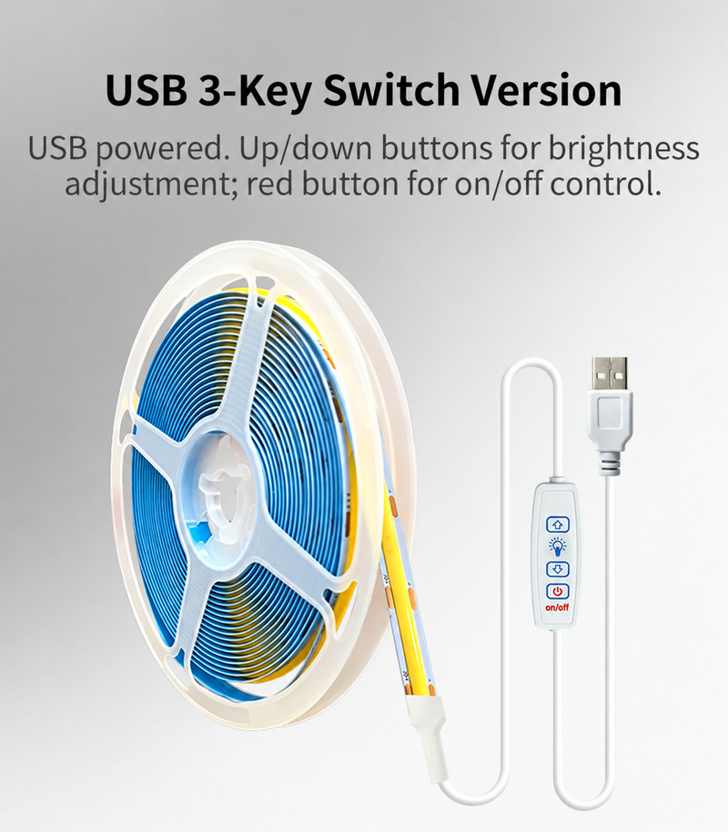 COB strip reel with three-key USB dimmer