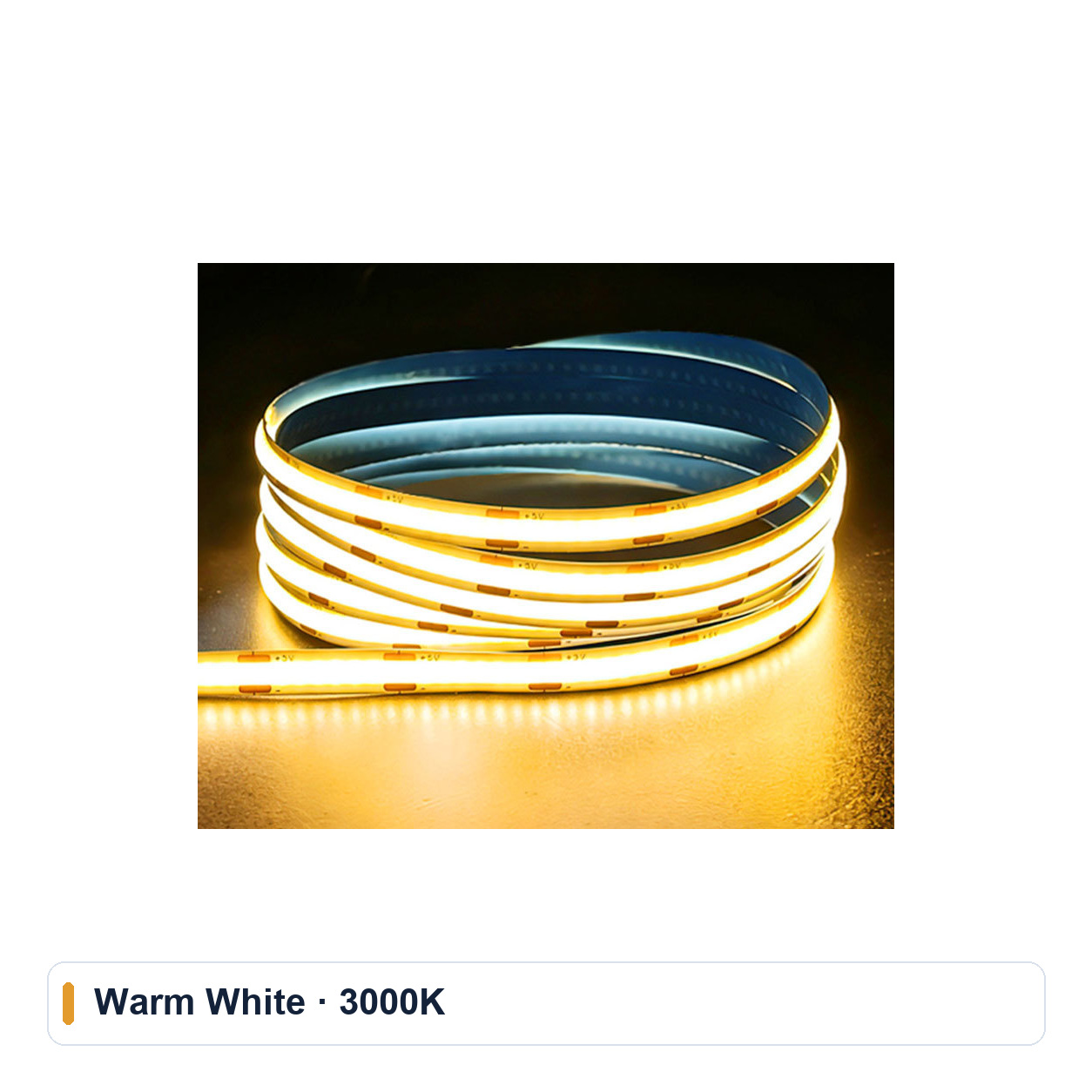 Warm-white 3000K COB strip.