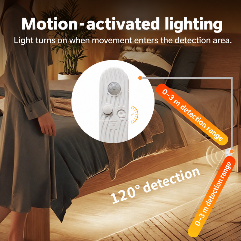 PIR motion detection around a bedside light