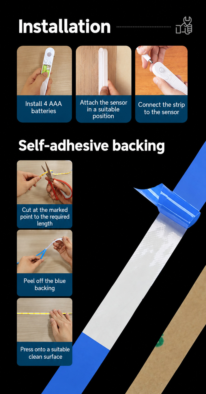 Battery, sensor, DC connection and adhesive installation steps
