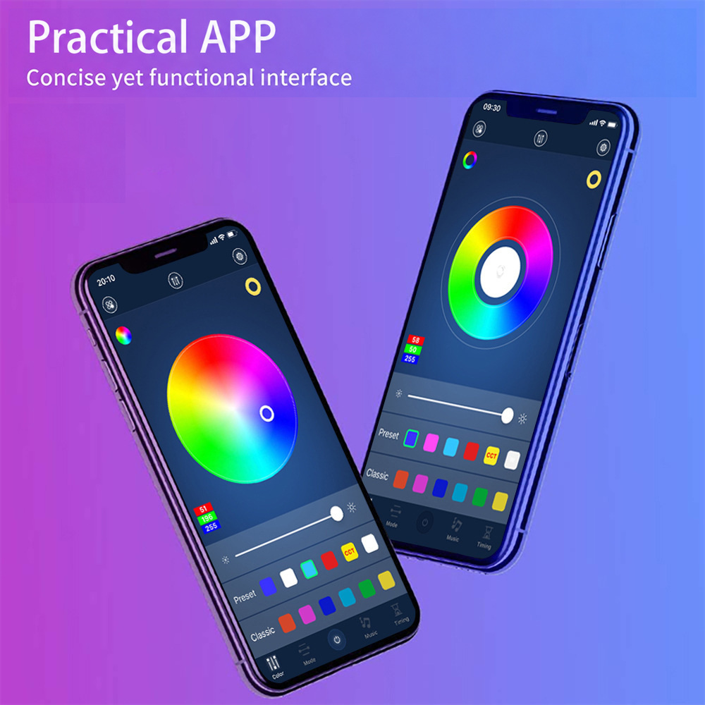 Phone interfaces illustrating Bluetooth colour control.