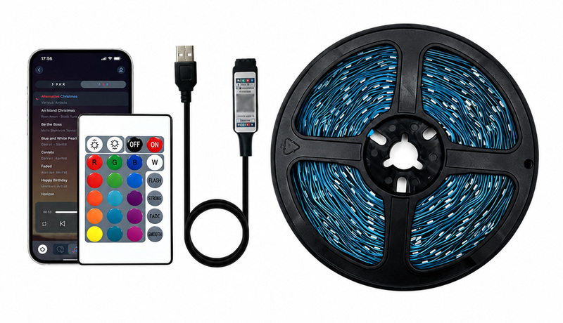 RGB strip reel with USB controller and 24-key remote