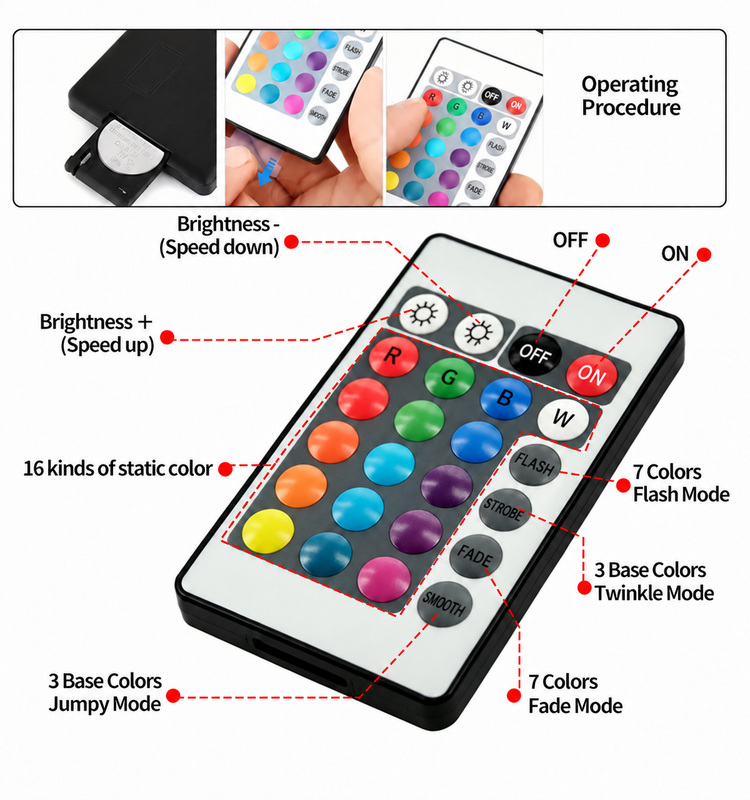 24-key remote and its control functions