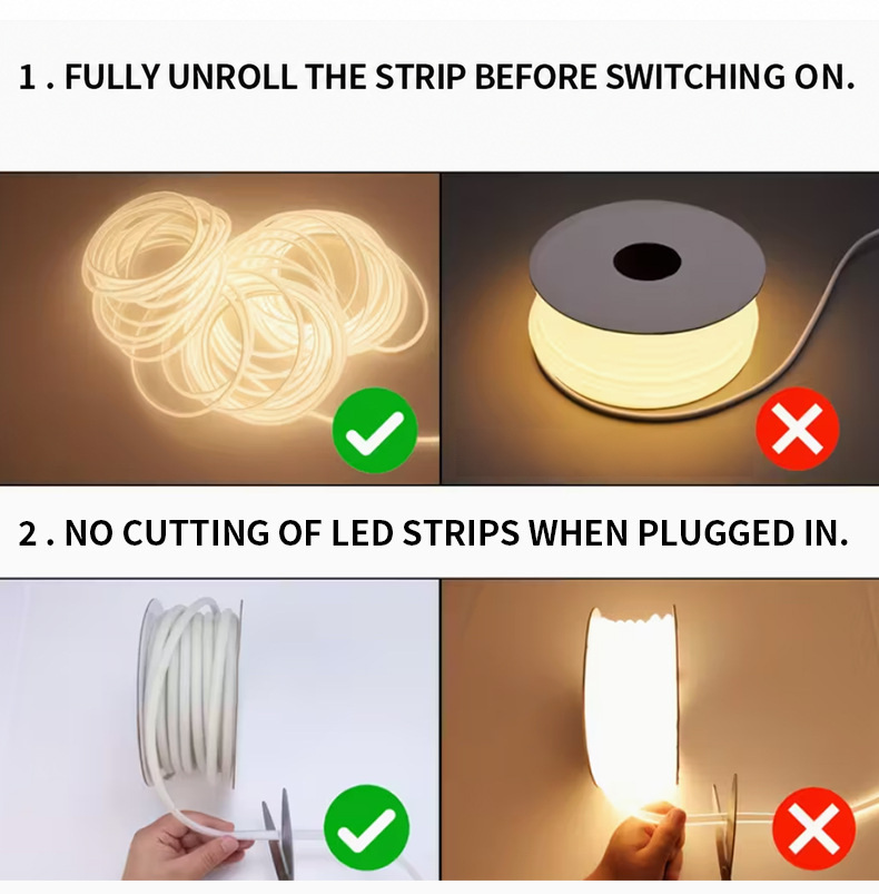 Unroll-before-power and unplug-before-cutting precautions