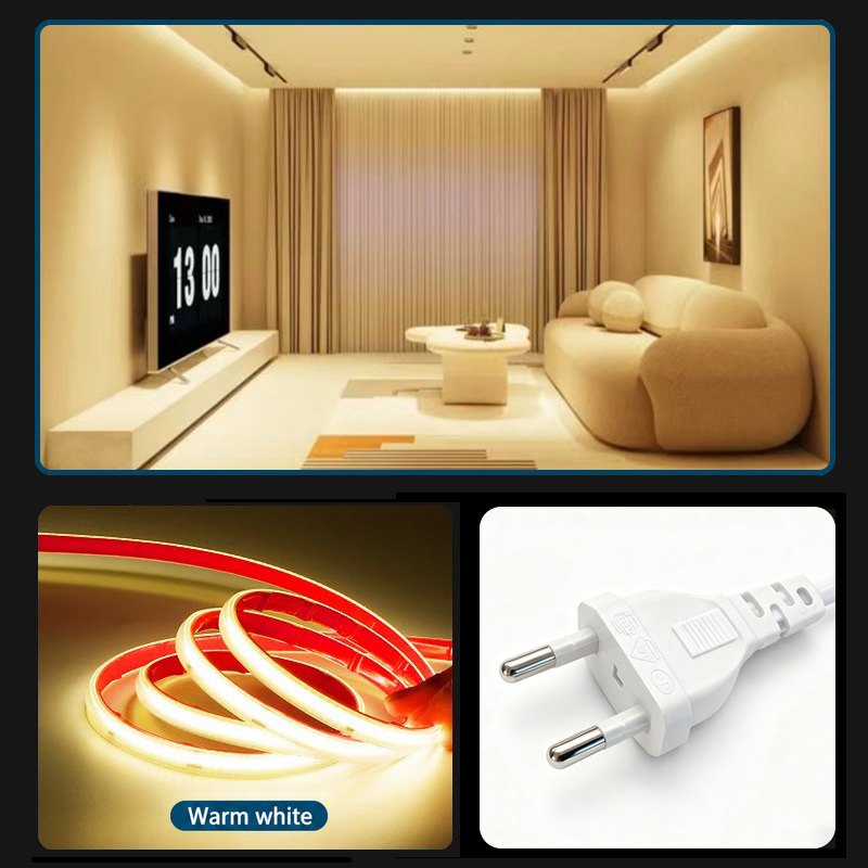 Warm-white strip, ceiling application and EU plug.