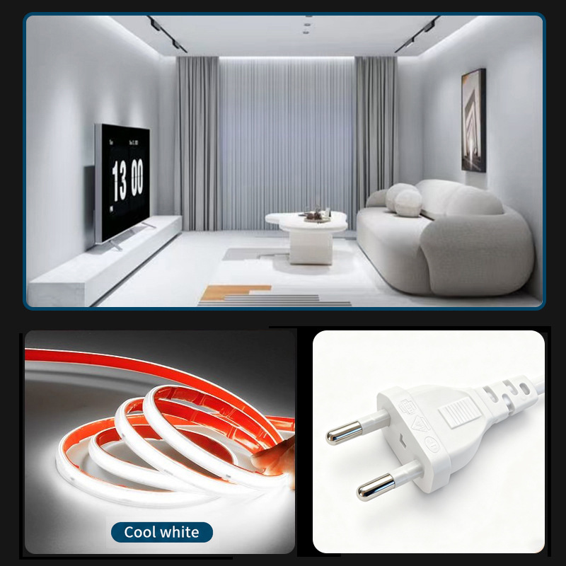 Cool-white strip, ceiling application and EU plug.