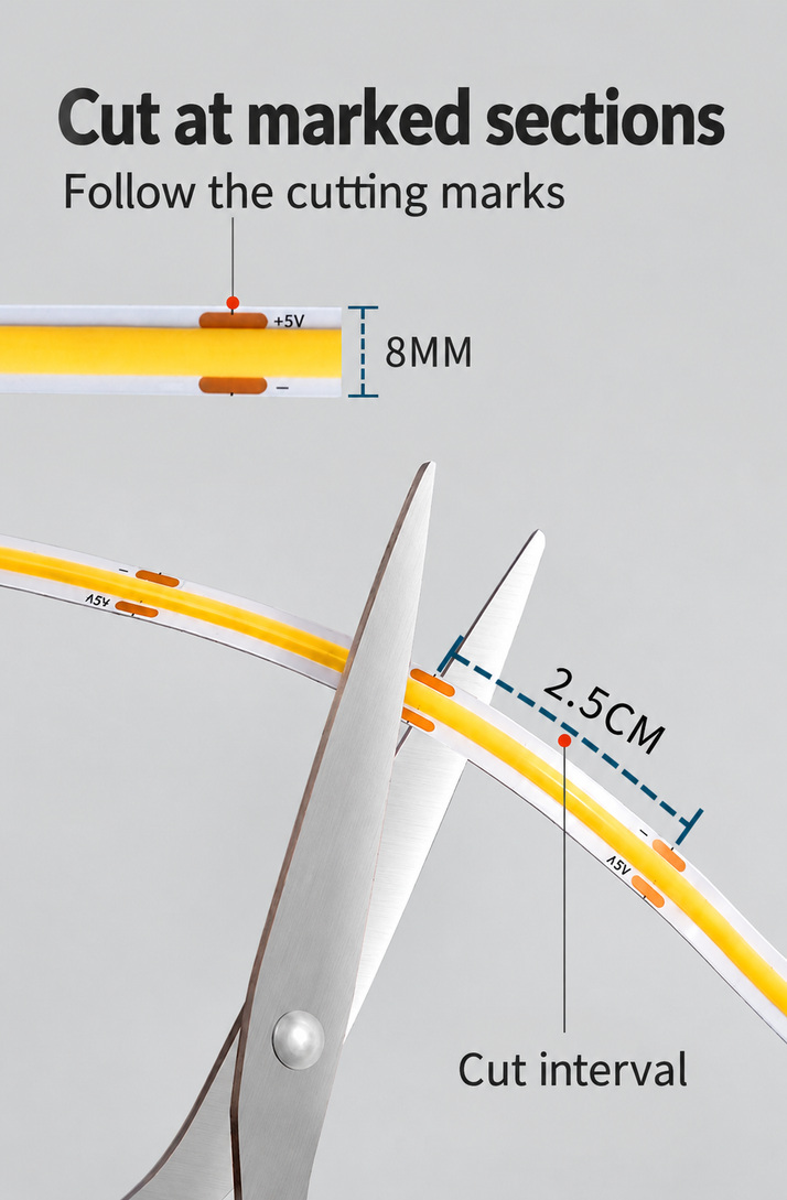 8mm COB strip with 2.5cm marked cut sections