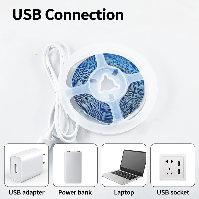 LED strip reel with a plain USB power lead.