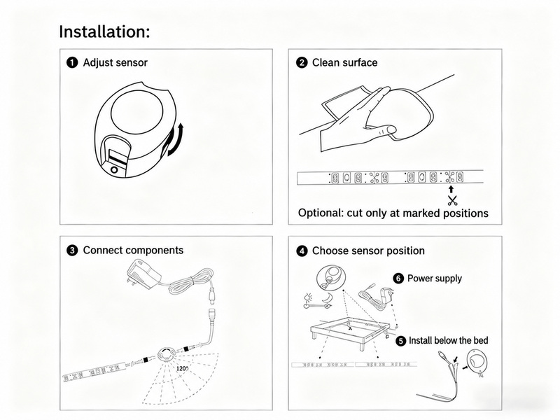 PIR strip installation and component connections.