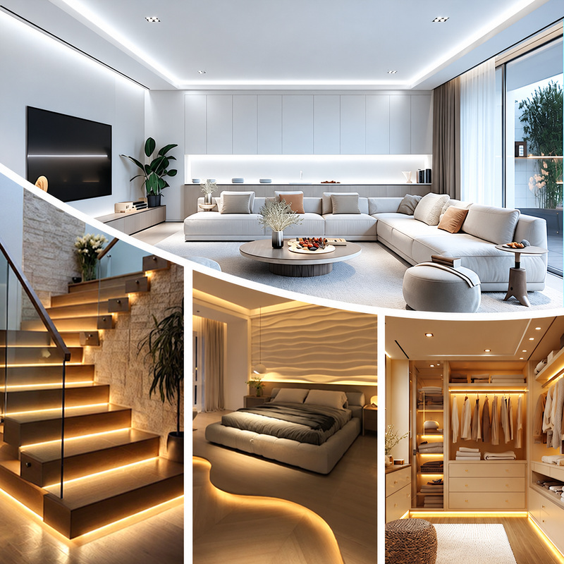 Living room, stair, bedroom and wardrobe accent lighting.