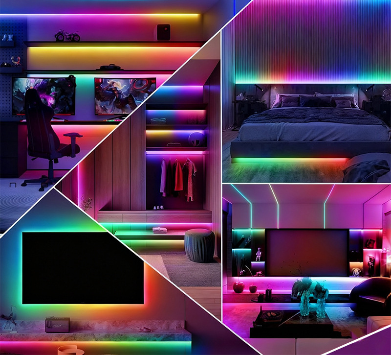 RGB lighting around interior furnishings.