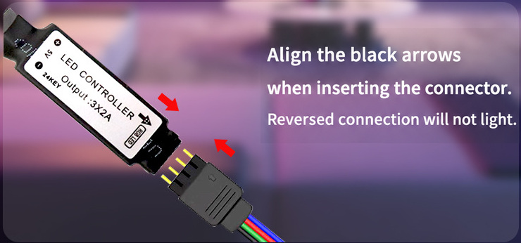 Four-pin RGB connector alignment and polarity guidance.