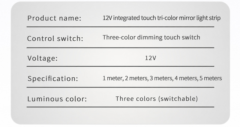 12 V touch-controlled tri-color strip parameters.