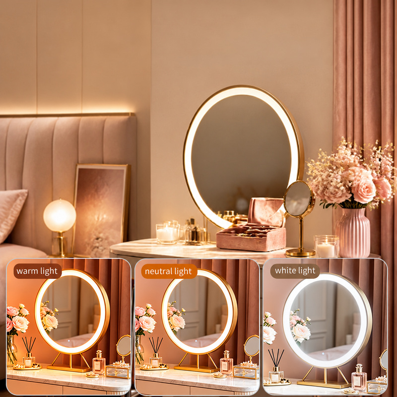 Warm, neutral and white mirror-lighting appearances.