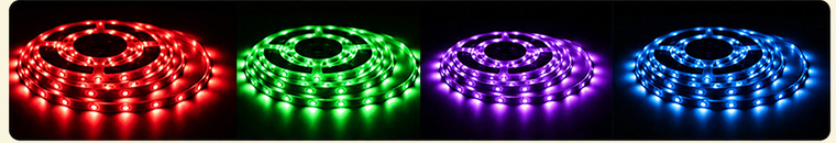 Red, green, purple and blue strip-lighting appearances.