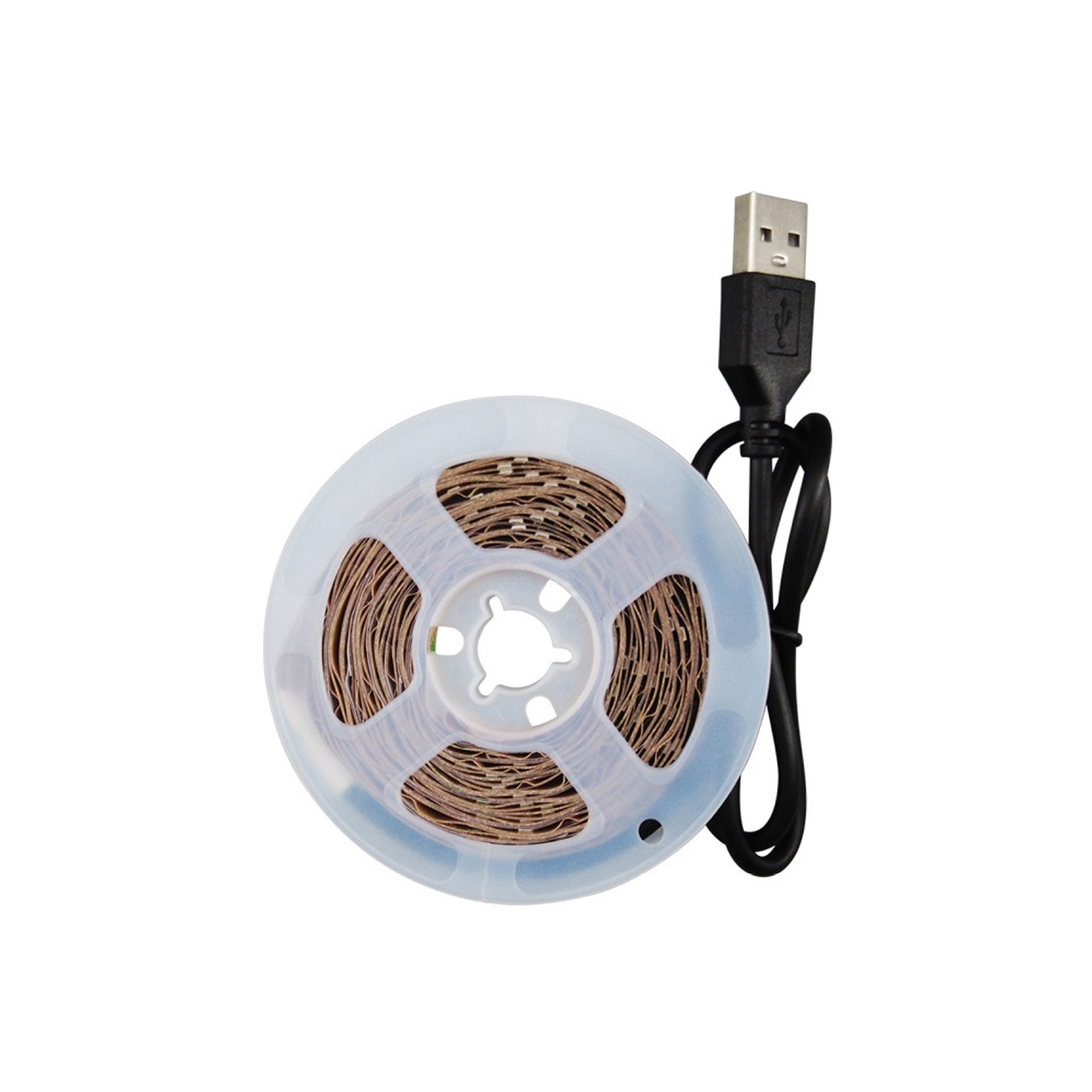 LED strip reel with USB power lead.